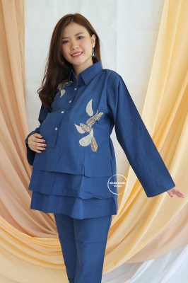 Setelan Muslim Layer Daun Karlina Set Muslim - STJ 83 Biru